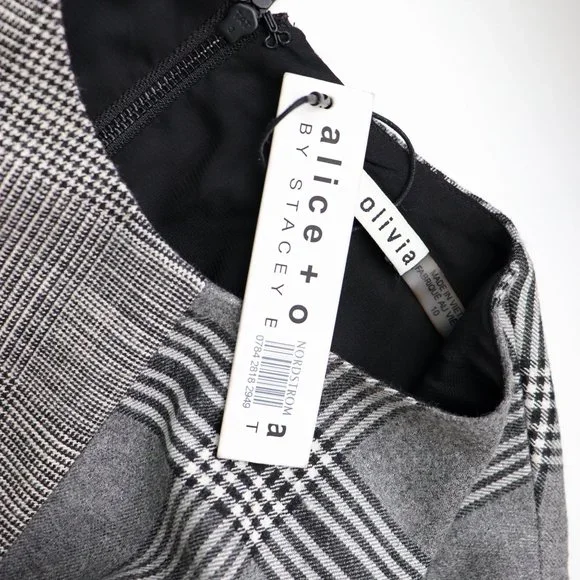 NWT Alice + Olivia Coley Plaid Dress Contrast Print Short Sleeve Black White 10 - Picture 6 of 9
